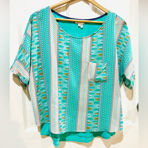 Anthropologie Tops - Meadow Rue Anthropologie Teal Mixed Media Boho Print Layered Top Size M